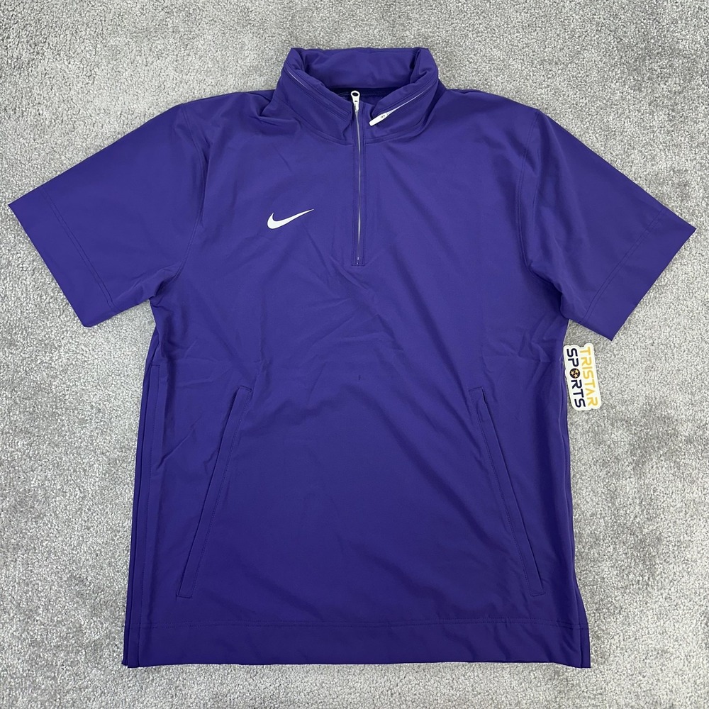 Nike Football Coaches Jacket Mens Medium Purple White 1/4 Zip Hooded Pullover